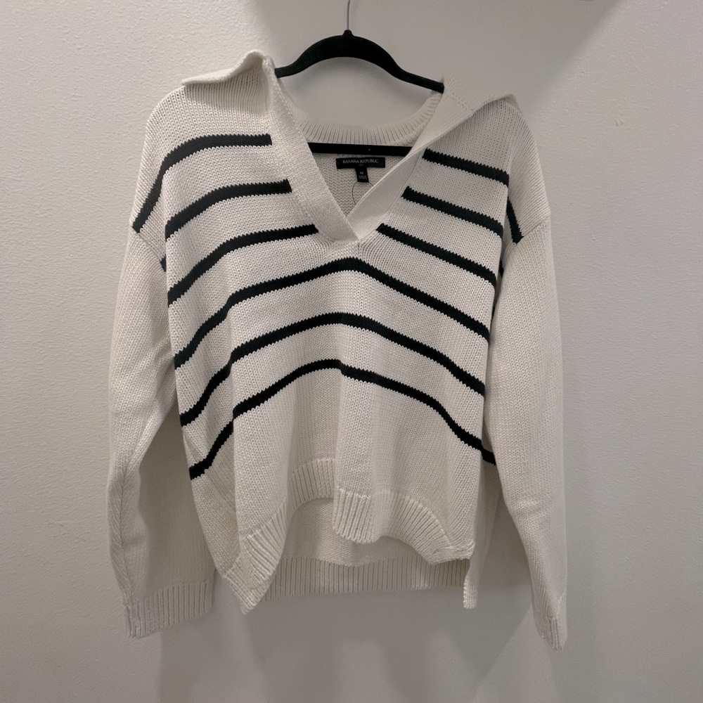 Banana Republic Striped Johnny Collar Sweater - size M